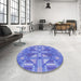 Round Patterned Sky Blue Rug in a Office, pat687blu