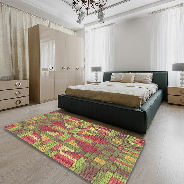 Patterned Green Rug in a Bedroom, pat687brn