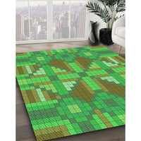 Patterned Dark Lime Green Rug, pat687grn