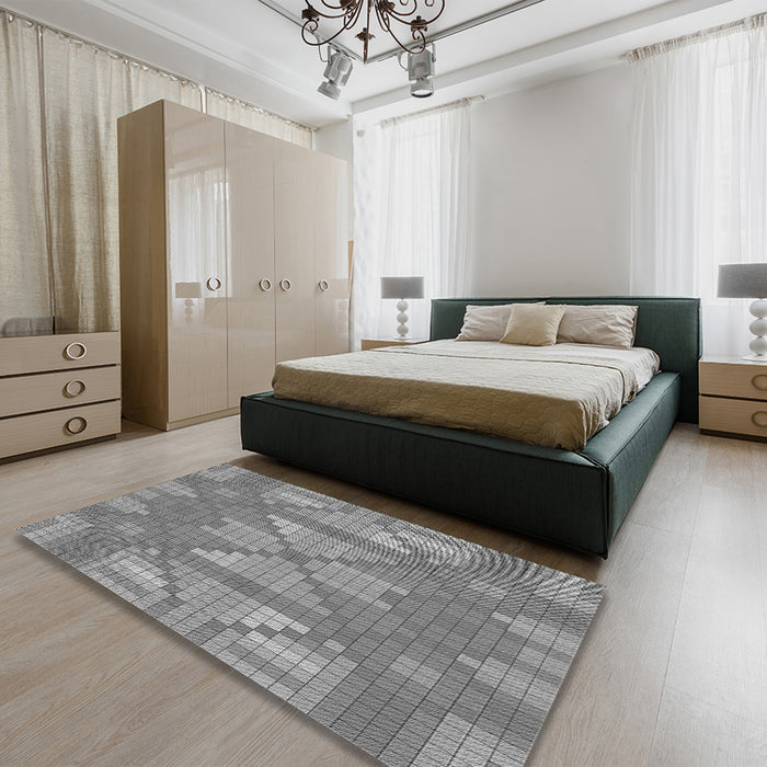 Patterned Dark Gray Rug in a Bedroom, pat687gry