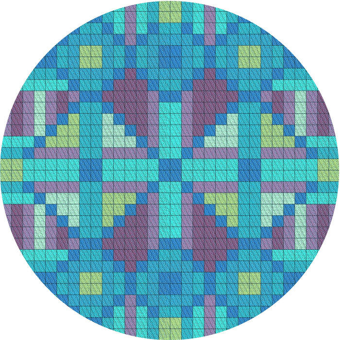 Square Patterned Bright Turquoise Blue Rug, pat687lblu
