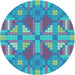 Square Patterned Bright Turquoise Blue Rug, pat687lblu