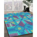 Machine Washable Transitional Bright Turquoise Blue Rug in a Family Room, wshpat687lblu