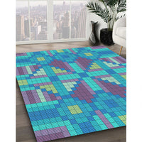 Patterned Bright Turquoise Blue Rug, pat687lblu