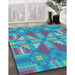 Patterned Bright Turquoise Blue Rug in Family Room, pat687lblu