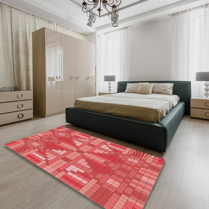 Patterned Red Rug in a Bedroom, pat687rd