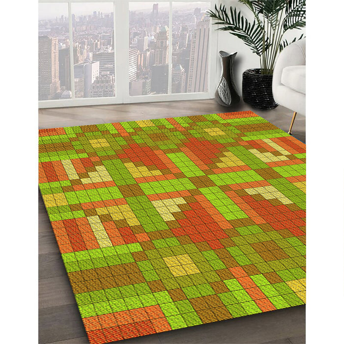 Patterned Pistachio Green Rug in Family Room, pat687yw