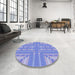 Round Patterned Jeans Blue Rug in a Office, pat688blu