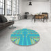 Round Patterned Turquoise Green Rug in a Office, pat688lblu