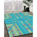 Patterned Turquoise Green Rug in Family Room, pat688lblu