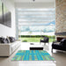 Square Patterned Turquoise Green Rug in a Living Room, pat688lblu