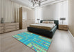 Patterned Turquoise Green Rug in a Bedroom, pat688lblu