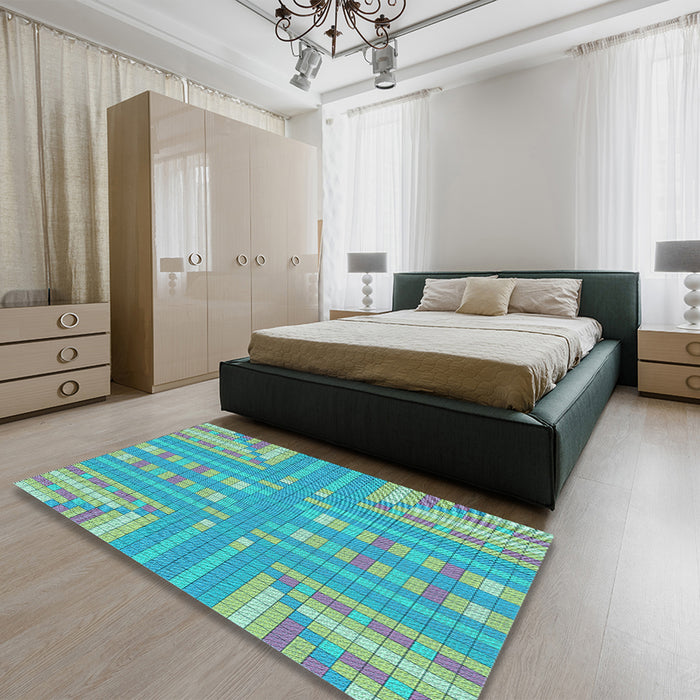 Patterned Turquoise Green Rug in a Bedroom, pat688lblu