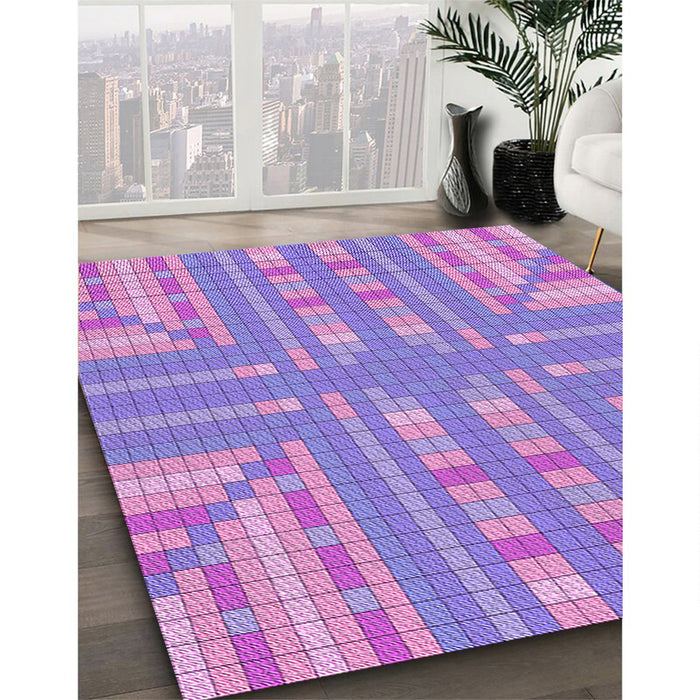 Patterned Bright Lilac Purple Rug in Family Room, pat688pur