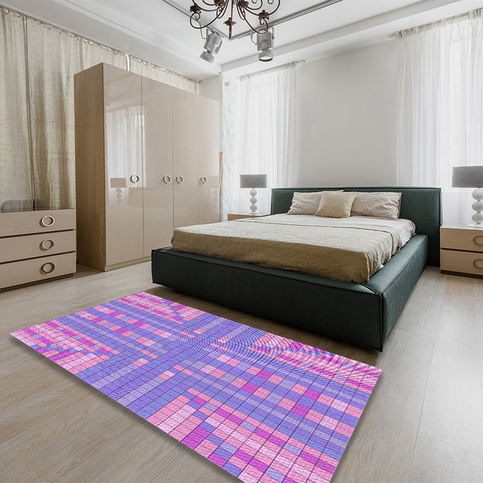 Patterned Bright Lilac Purple Rug in a Bedroom, pat688pur