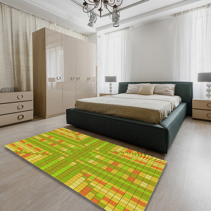Patterned Dark Golden Brown Rug in a Bedroom, pat688yw