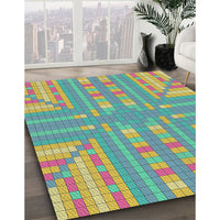 Patterned Light Green Modern Rug, pat688