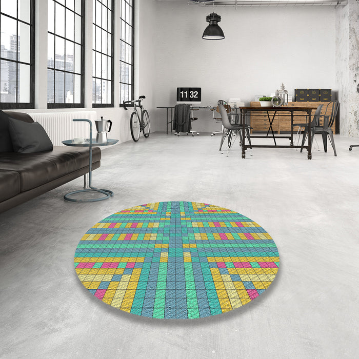 Round Patterned Light Green Modern Rug in a Office, pat688