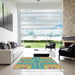 Square Patterned Light Green Modern Rug in a Living Room, pat688