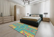 Patterned Light Green Modern Rug in a Bedroom, pat688