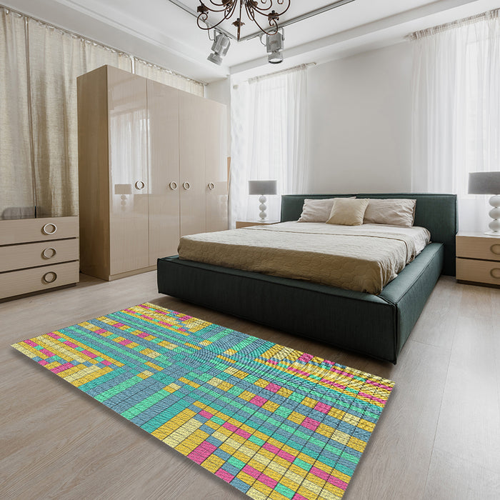 Patterned Light Green Modern Rug in a Bedroom, pat688