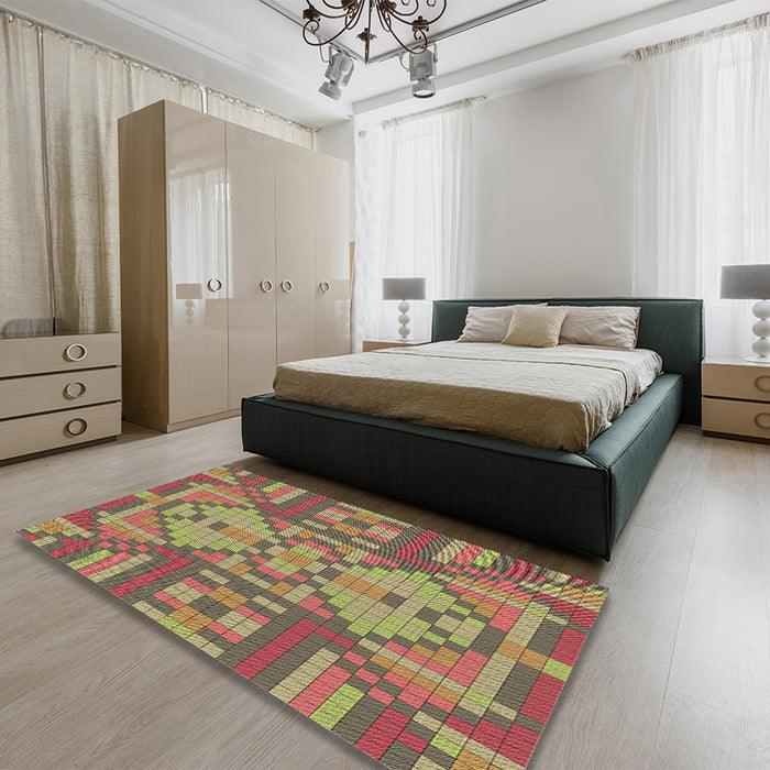 Patterned Sienna Brown Rug in a Bedroom, pat689brn