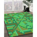 Patterned Dark Lime Green Rug in Family Room, pat689grn