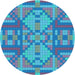 Square Patterned Blue Rug, pat689lblu