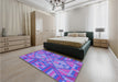 Patterned Light Slate Blue Rug in a Bedroom, pat689pur