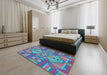 Machine Washable Transitional Viola Purple Rug in a Bedroom, wshpat689
