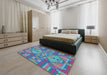 Patterned Purple Modern Rug in a Bedroom, pat689