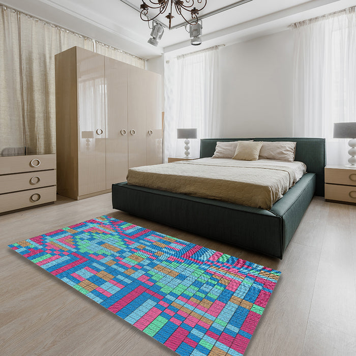 Patterned Purple Modern Rug in a Bedroom, pat689