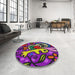 Round Machine Washable Transitional Rose Dust Purple Rug in a Office, wshpat68