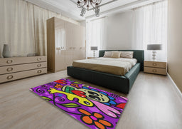 Patterned Rose Purple Modern Rug in a Bedroom, pat68