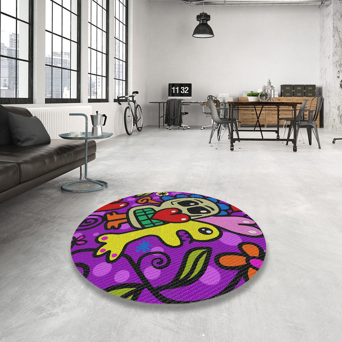 Round Patterned Rose Purple Modern Rug in a Office, pat68