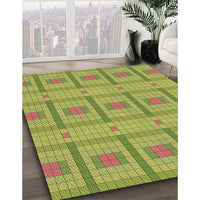 Patterned Dark Yellow Green Rug, pat690brn