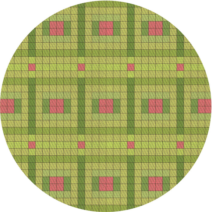 Square Patterned Dark Yellow Green Rug, pat690brn