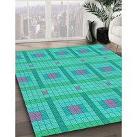 Patterned Aqua Cyan Blue Rug, pat690lblu