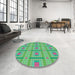 Round Machine Washable Transitional Lime Mint Green Rug in a Office, wshpat690