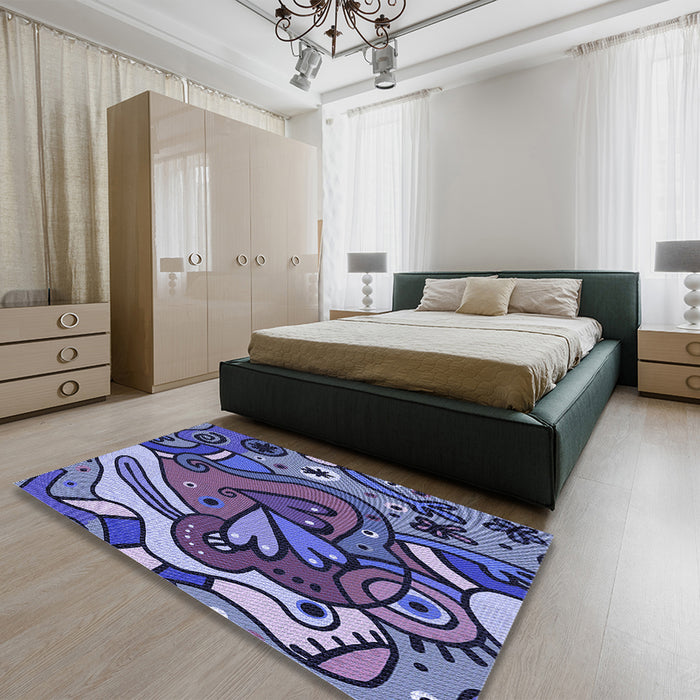 Patterned Blue Rug in a Bedroom, pat694blu