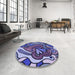 Round Patterned Blue Rug in a Office, pat694blu