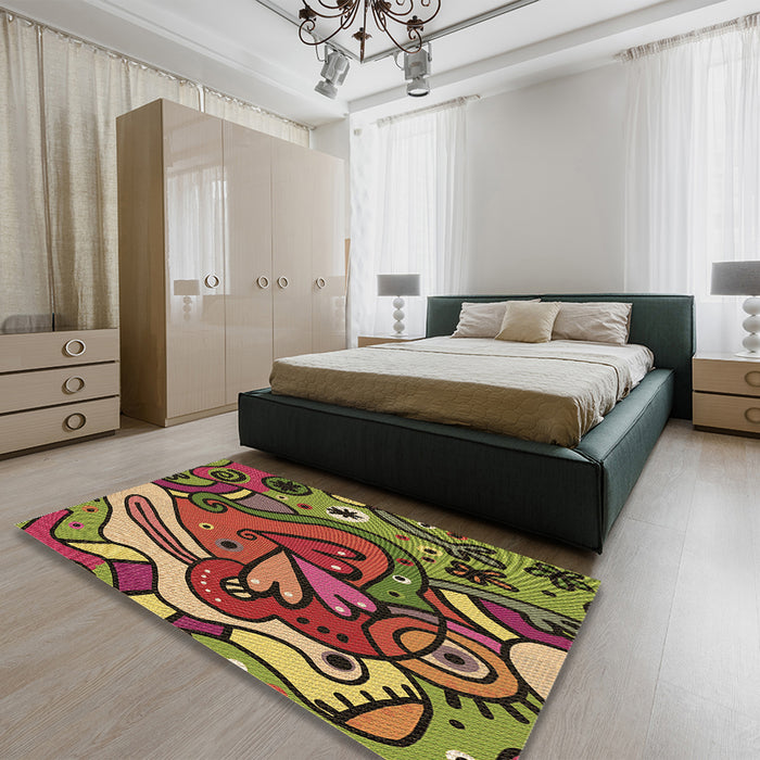 Patterned Saffron Red Rug in a Bedroom, pat694brn