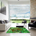 Square Patterned Green Rug in a Living Room, pat694grn