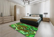 Patterned Green Rug in a Bedroom, pat694grn