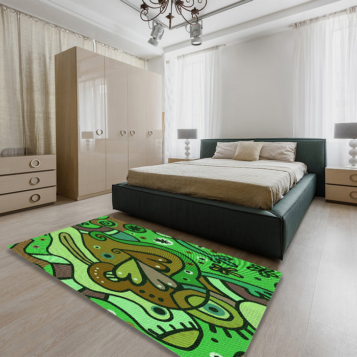 Patterned Green Rug in a Bedroom, pat694grn