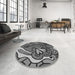 Round Patterned Dark Gray Black Rug in a Office, pat694gry