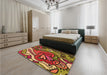 Patterned Caramel Brown Rug in a Bedroom, pat694org