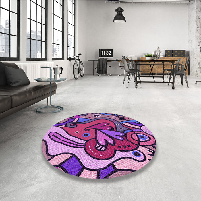 Round Patterned Orchid Purple Rug in a Office, pat694pur