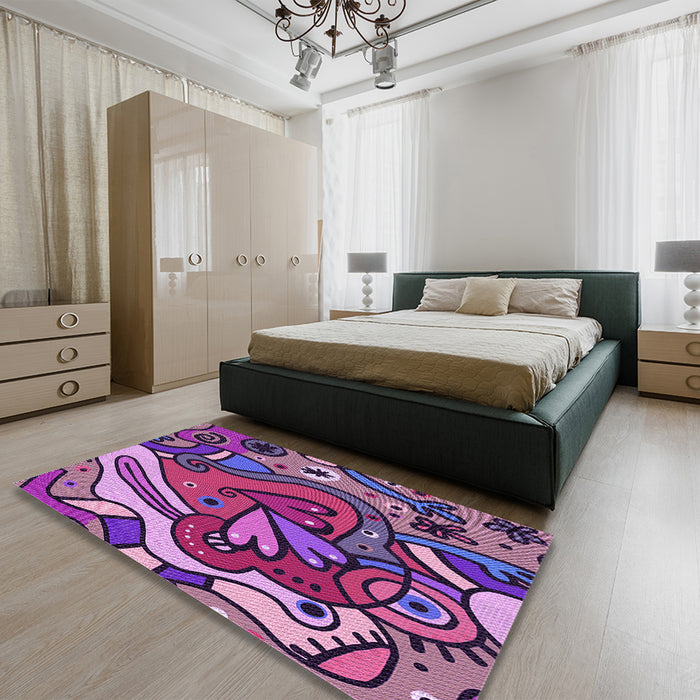 Patterned Orchid Purple Rug in a Bedroom, pat694pur