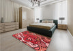 Patterned Cranberry Red Rug in a Bedroom, pat694rd